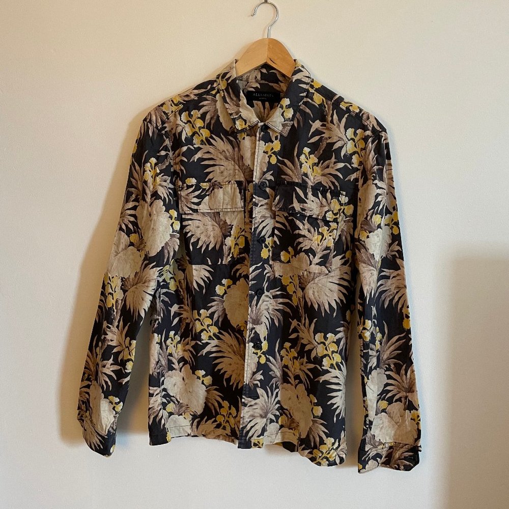 AllSaints long sleeve linen Hawaiian shirt